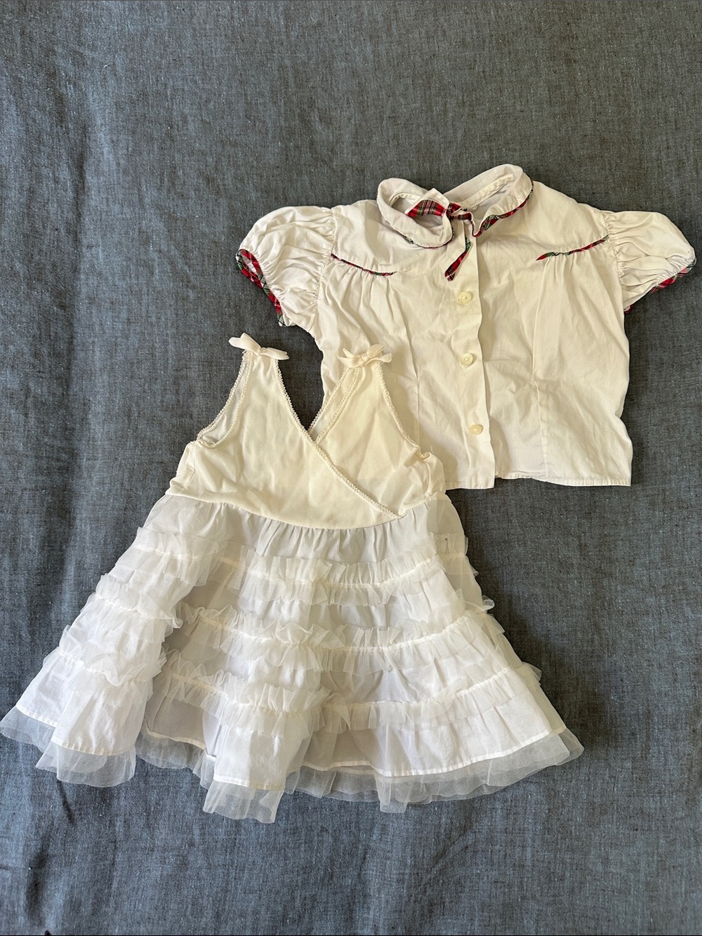 Vintage Her Magesty White Tulle Petticoat & Johnston White Puff-Sleeve Top